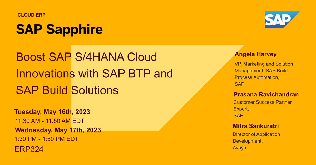 SAP Sapphire Session Spotlight: Learn how cloud solutions provider Avaya Inc. leverages low-code tools on the SAP Business Technology Platform (SAP BTP) to transform business processes. Add to the agenda: imsap.co/6013OdGxc