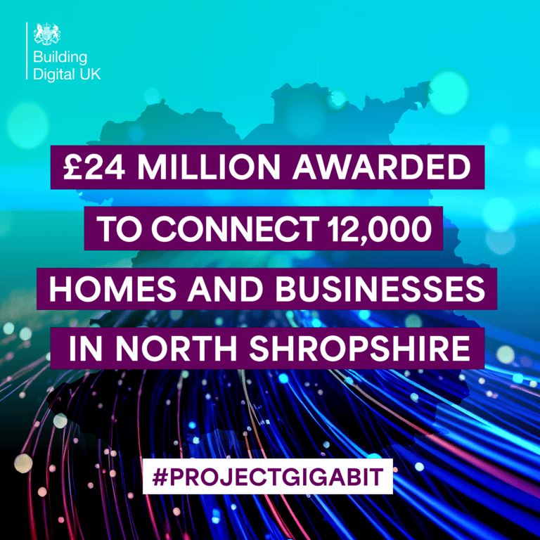 #ProjectGigabit is continuing to transform broadband speeds across the country.

Thanks to £24 million government investment, more than 12,000 homes and businesses across North Shropshire will have access to lightning-fast #GigabitBroadband.

Read more: gov.uk/government/new…