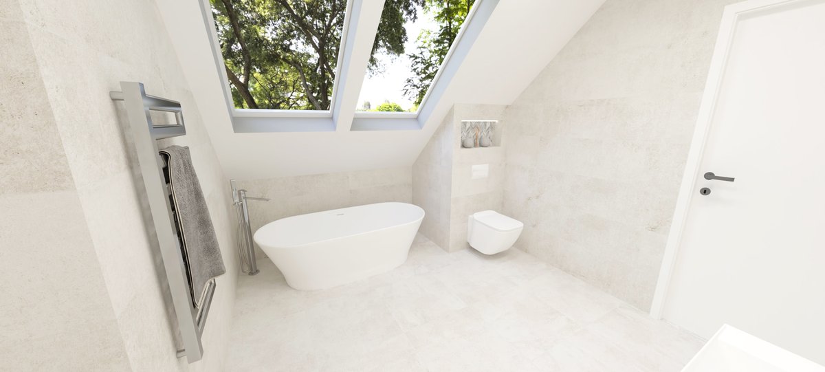 ECorbettDesign's tweet photo. Working with Porcelanosa to redesign an attic bathroom in a Dundee Home.

Natural coloured tiles, feature mosaics and velux window to create a relaxing atmosphere.

The following images were created using DOMUS 3D.

#design #bathroomdesign #porcelanosa #interiordesign #DOMUS3D https://t.co/YZH2naYcPm