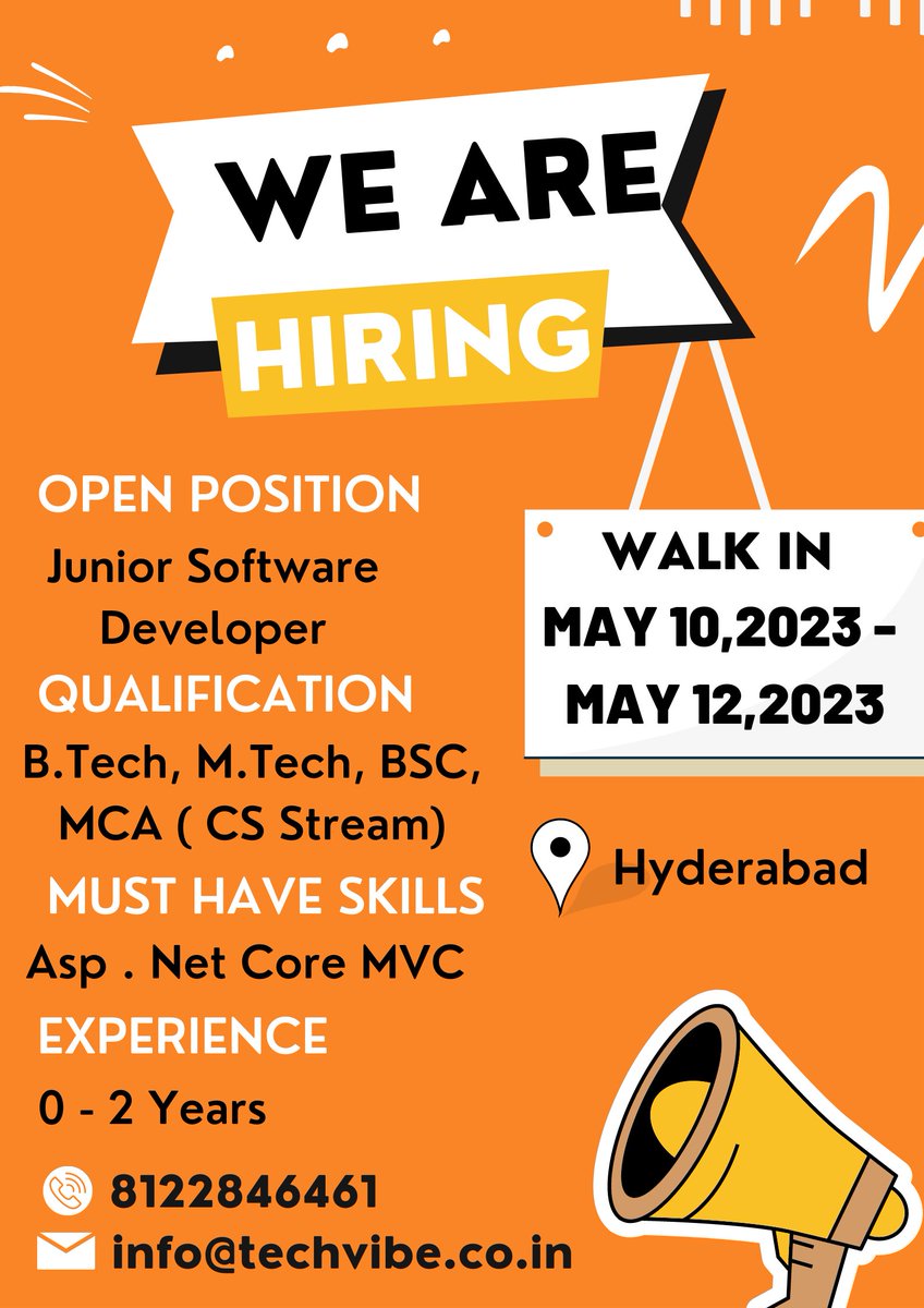 #hiringnow #techvibe #softwaredveloper #dotnetdeveloper #dotnetjobs #jobsinhyderabad #fresherjobs #may #itcourses