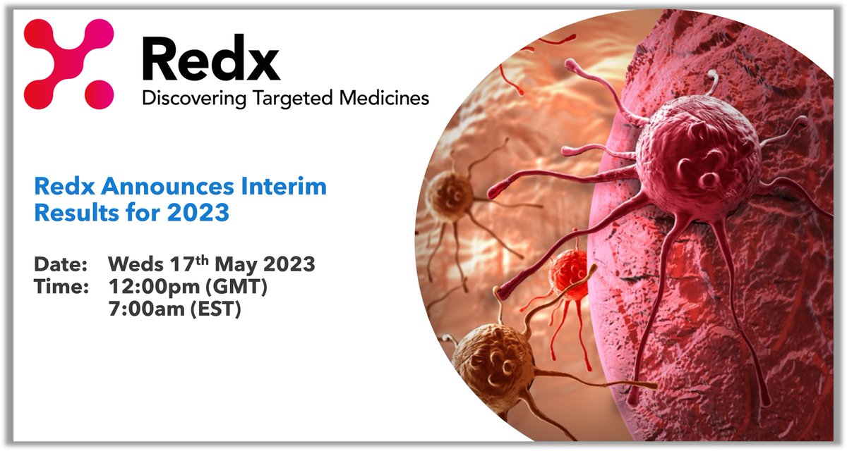 Redx will announce its unaudited interim results to the 31st March 2023 on May 17th. A webcast presentation will be hosted by the Company at 12pm GMT. For further details please see: bit.ly/3VPgVXu #drugdiscovery #researchanddevelopment #interimresults #biotech