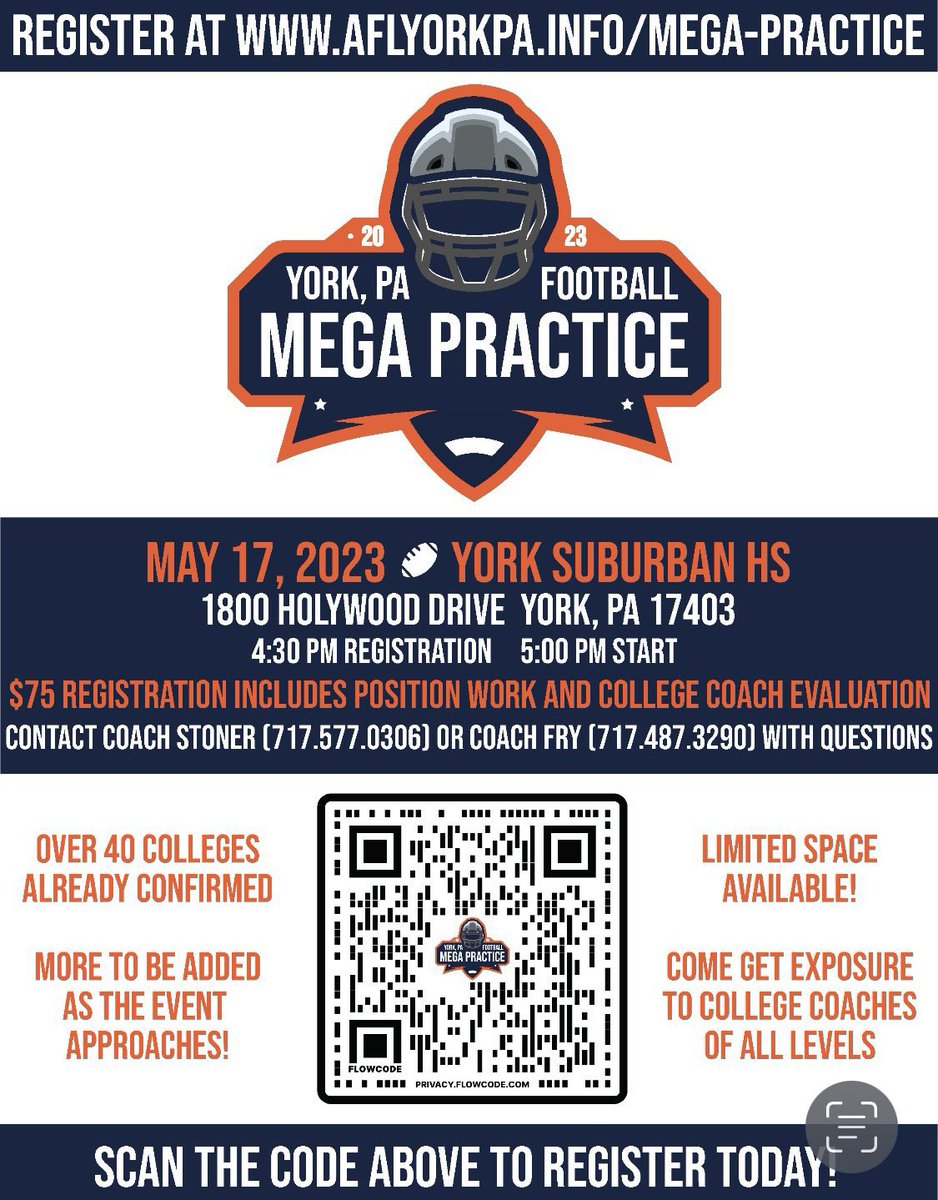 Registration closes at 12:00 midnight! Lets get that final push!
<a href="/PaFootballNews/">Pennsylvania Football News</a> @KeystoneRecruit <a href="/KalistaAndrew/">Andrew Kalista</a> <a href="/allieberube/">Allie Berube</a> <a href="/bad2theallibone/">Matthew Allibone</a> @PRZPAvic <a href="/tdhald/">Todd Haldis</a> <a href="/AFL_YorkPA/">AFL York PA</a> <a href="/CoachFry8/">Josh Fry</a>