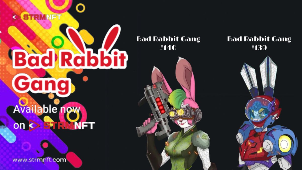 BRG_strmnft's tweet photo. 🐰Bad Rabbit Gang #139 - #140 Available now on @STRMNFT 

if you are you'r one of us the "BAD RABBIT GANG"🐰

More Collections:
https://t.co/JlD74Zluos

#BRGTeam #BRG #BadRabbitGang #STRMNFT #STRM #STRMfamily #NFTs #NFT #NFTCommunity #NFTcollections https://t.co/DZ2h0let8B