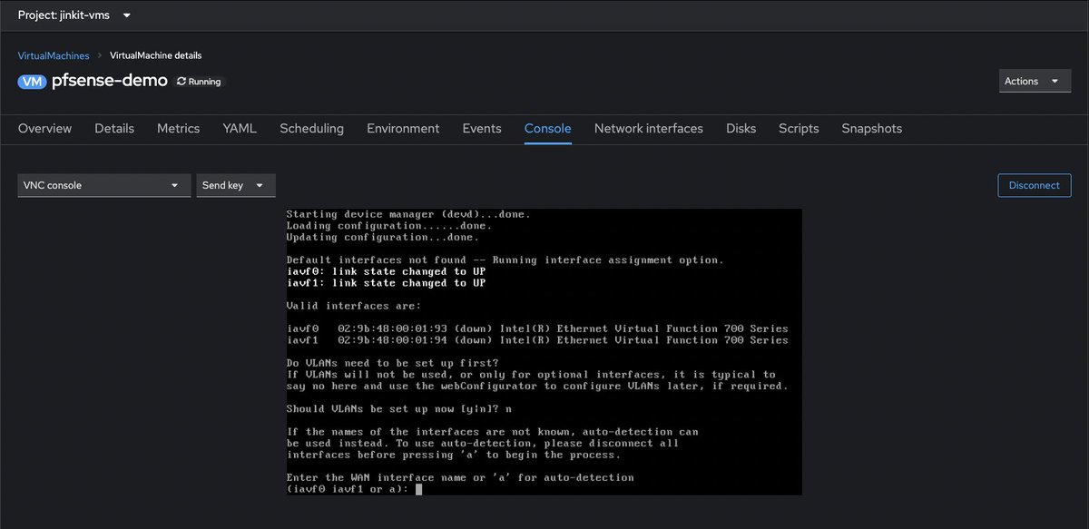v1k0d3n's tweet photo. It's pretty nice to see @pfsense running as a Kubernetes-based #KVM #virtualmachine with @kubevirt/@openshift. Even better with #Intel710 25G #SRIOV-based, isolated interfaces ๐ฅณ
@TomLawrenceTech This is what I've been wanting to show you for a little while now...๐ https://t.co/UiwuXj0ask