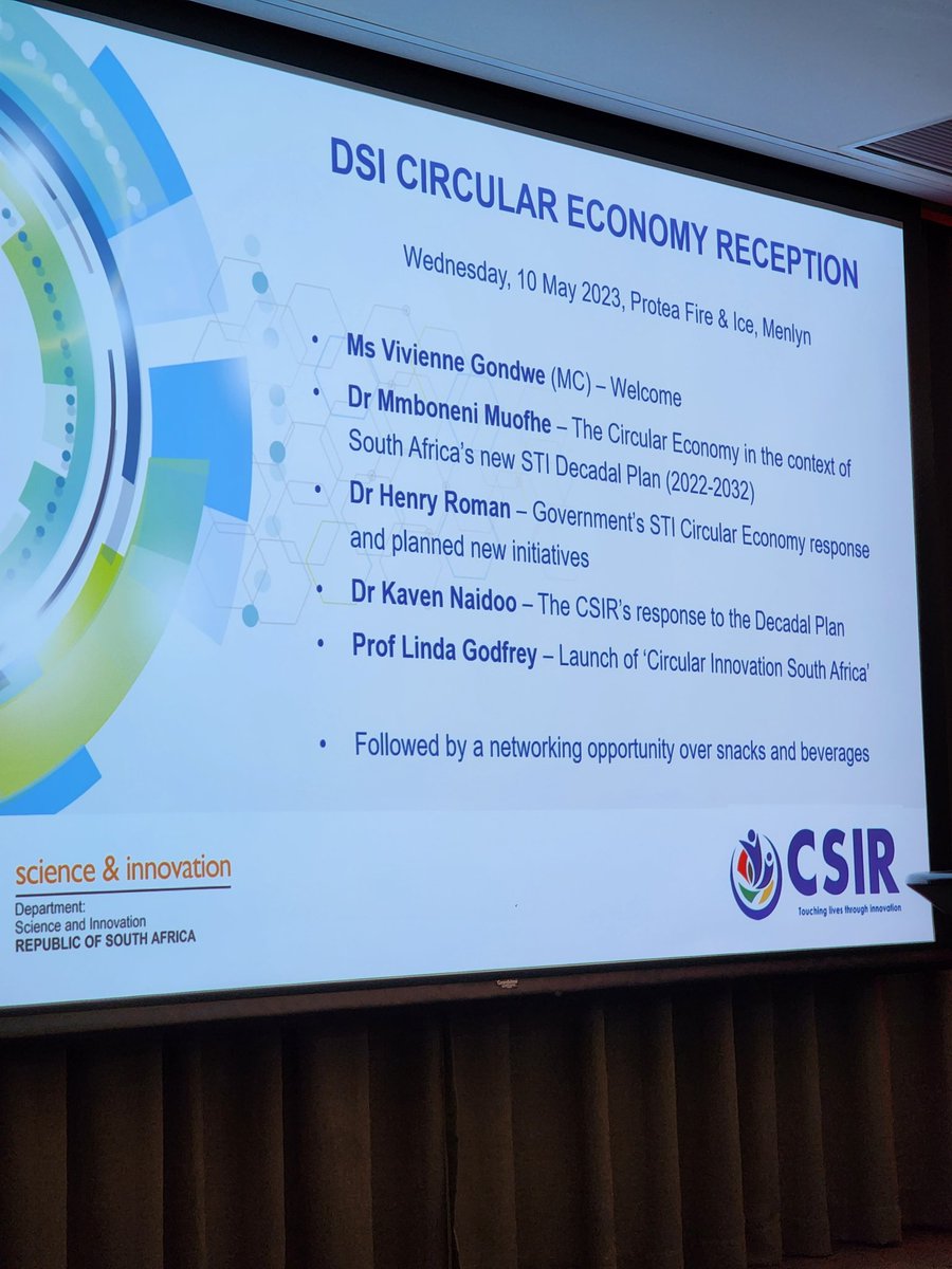 daandutoit's tweet photo. Exciting presentation of South Africa @dsigovza innovation initiatives to develop #CircularEconomy; key priority of Decadal Plan led Minister @DrBladeNzimande to harness science for #Sustainability, inclusive growth, also priority for South Africa's #ScienceDiplomacy #SDGs https://t.co/zeP1JlSQho