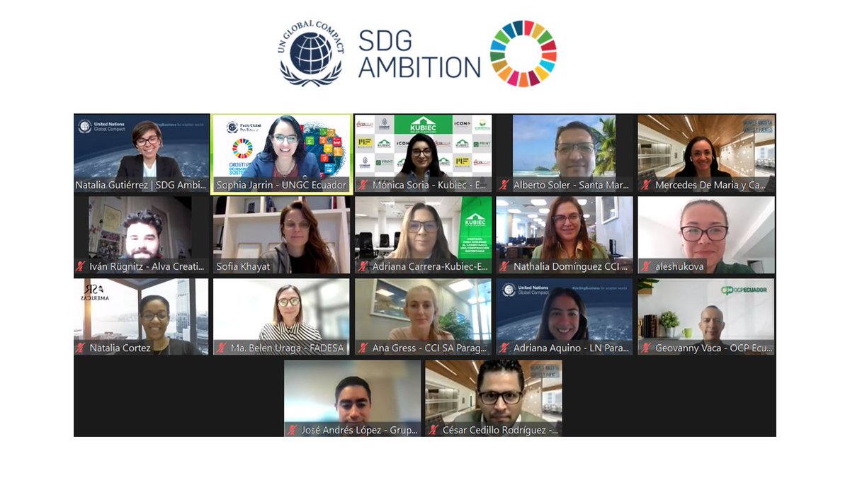 PactoGlobalEcua's tweet image. En el marco del programa #SDGAmbition se llevó a cabo la sesión de trabajo final durante la cual se revisó con los participantes los contenidos del módulo 3, los entregables finales del programa donde las empresas presentarán su plan de 3, 6 y 9 meses; su tarjeta de compromiso…