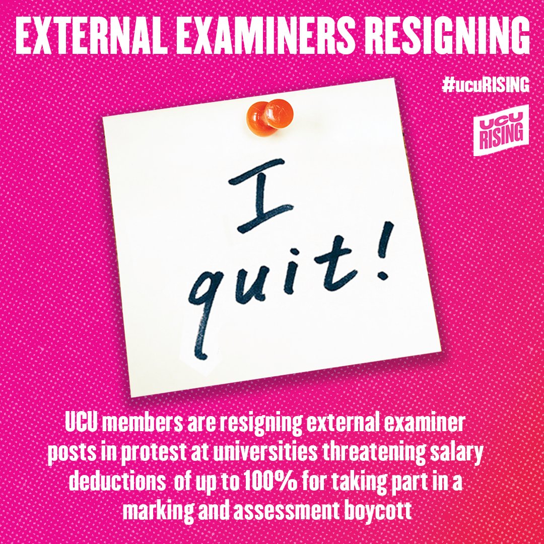 🚨BREAKING: UCU members are resigning in numbers as external examiners in protest against wage deductions

If you're an external examiner &amp; want to stand with staff in the boycott, you can join them in resigning &amp; signing the petition

✍️: docs.google.com/forms/d/e/1FAI…

#ucuRISING