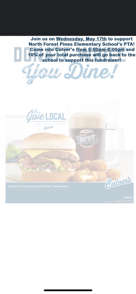 Come join us for the last spirit night of the school year on Wed May 17th from 5-8!  The most fun part will be some of our favorite teachers and principals will be delivering our food :)