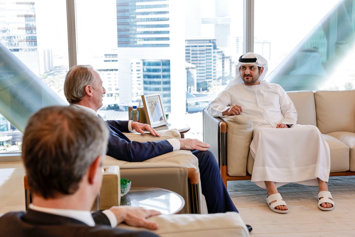 DXBMediaOffice's tweet photo. .@MaktoumMohammed meets with James Gorman, Chairman and CEO of Morgan Stanley, at @DIFC and discusses with him opportunities that global financial industry players can tap out of Dubai by leveraging the city’s infrastructure, growth-friendly policies &amp; support services. https://t.co/kp9pHHNLka