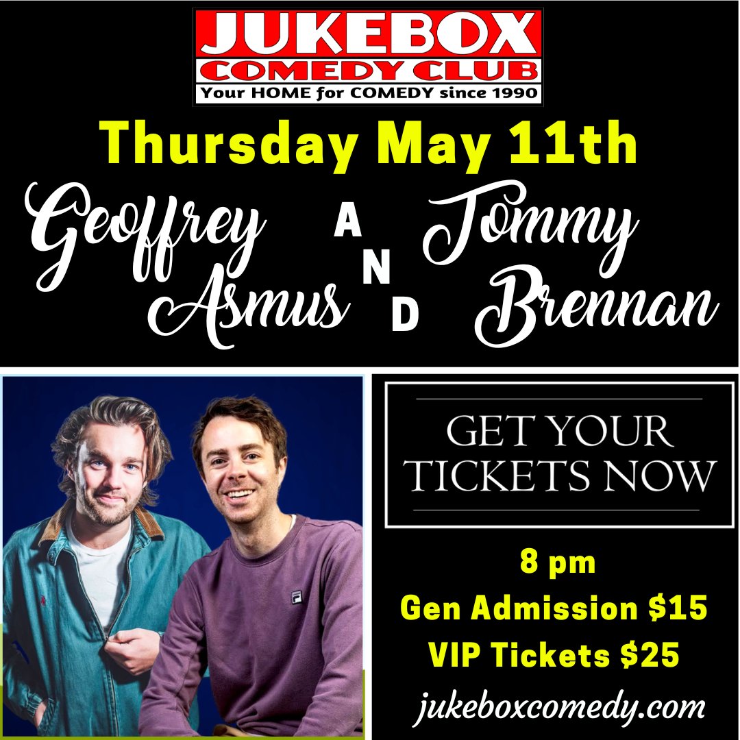 jukeboxcomedy's tweet image. Special Event Thursday Night with Geoffrey Asmus and Tommy Brennan!! Then Friday &amp;amp; Saturday the hilarious Max Walter! - mailchi.mp/a6ed25993a25/j…