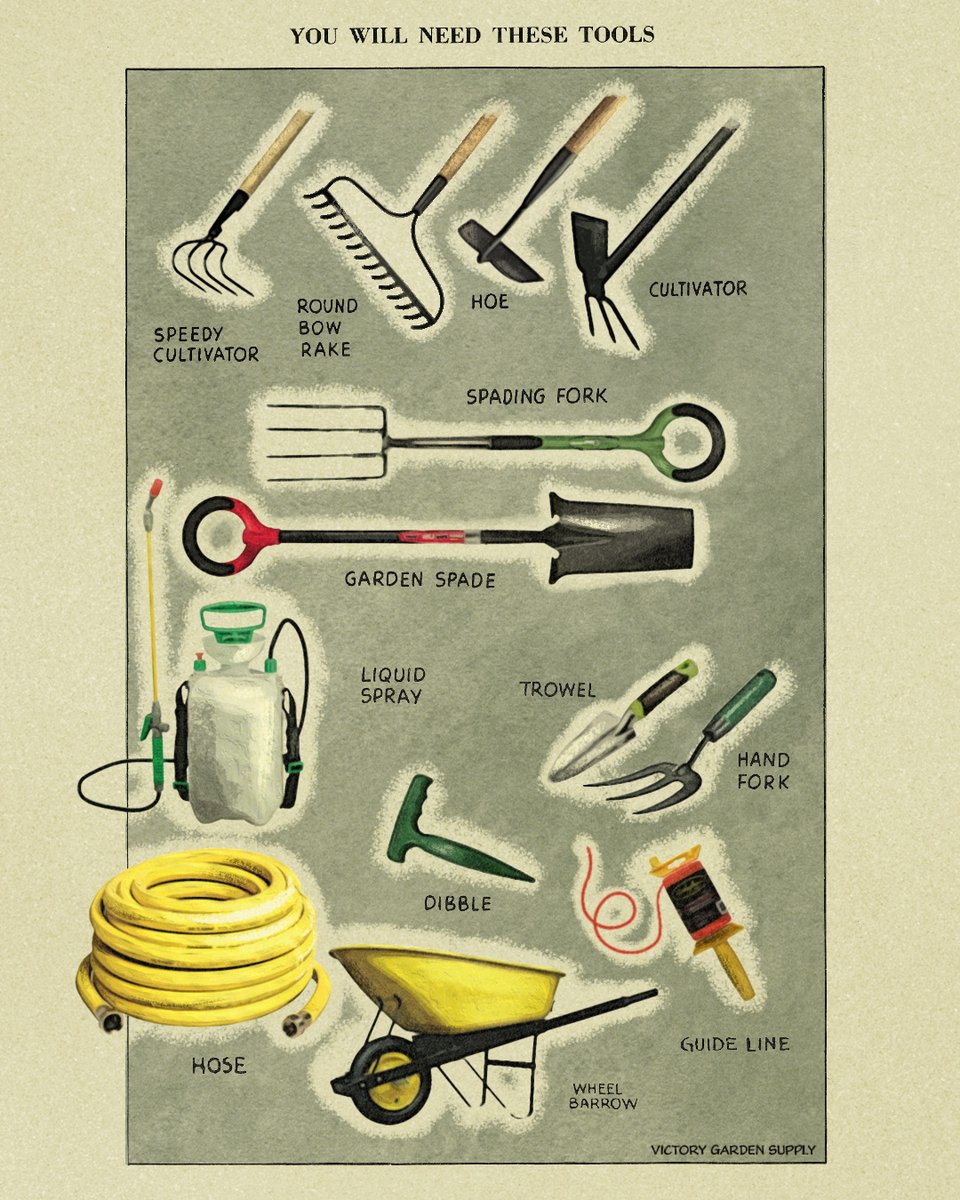 Victory_GS's tweet photo. From the ABCs of Victory Gardens, we compared the 2023 versions of suggested gardening tools to the 1943 version depicted here. Interesting how little the staples have changed!

#victorygardensupply #victorygardens #wwiihistory #homsteading #homesteadlife #gardentips #1940s https://t.co/Bxz6rtidLN