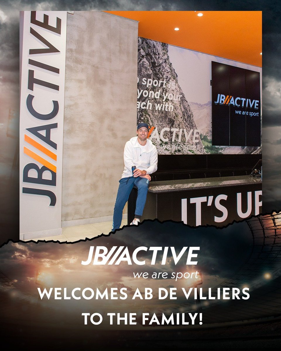 JB Active are proud to announce <a href="/ABdeVilliers17/">AB de Villiers</a> as our very first brand ambassador 🤩We are absolutely honoured and can't wait to see what the future holds  #jbactive #wearesport #welcome #ambassador #partnership
