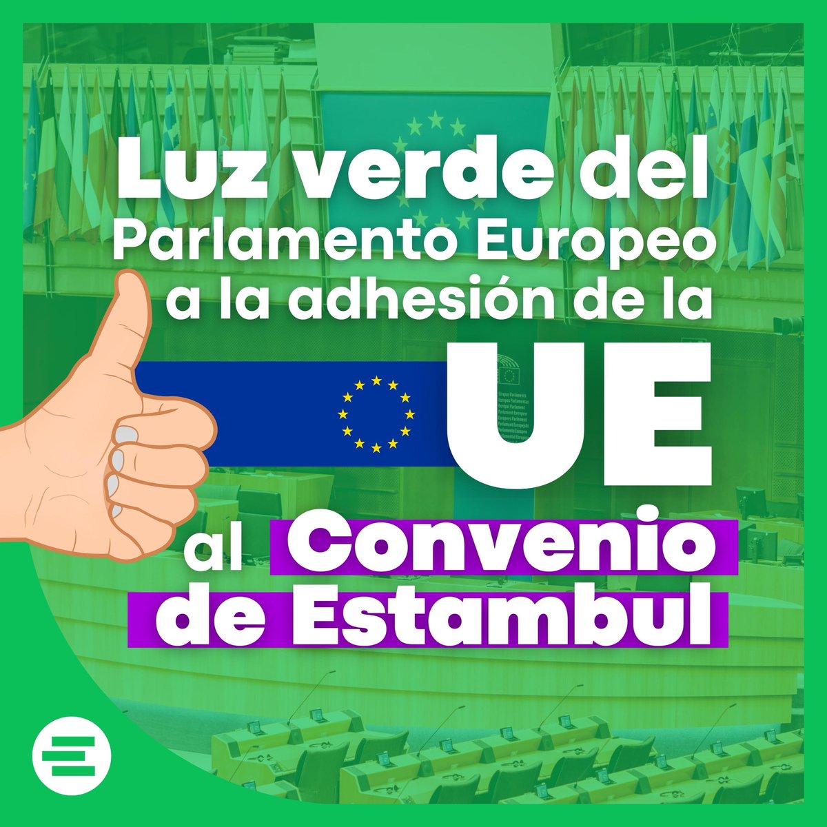 El <a href="/Europarl_ES/">Parlamento Europeo en España</a> avala 👍🏼 la adhesión de la #UE 🇪🇺 al Convenio de Estambul para prevenir y combatir la violencia contra las mujeres.

Tras esta aprobación ✅, el <a href="/EUCouncil/">EU Council</a> puede ratificar 🔏 definitivamente dicho convenio internacional.