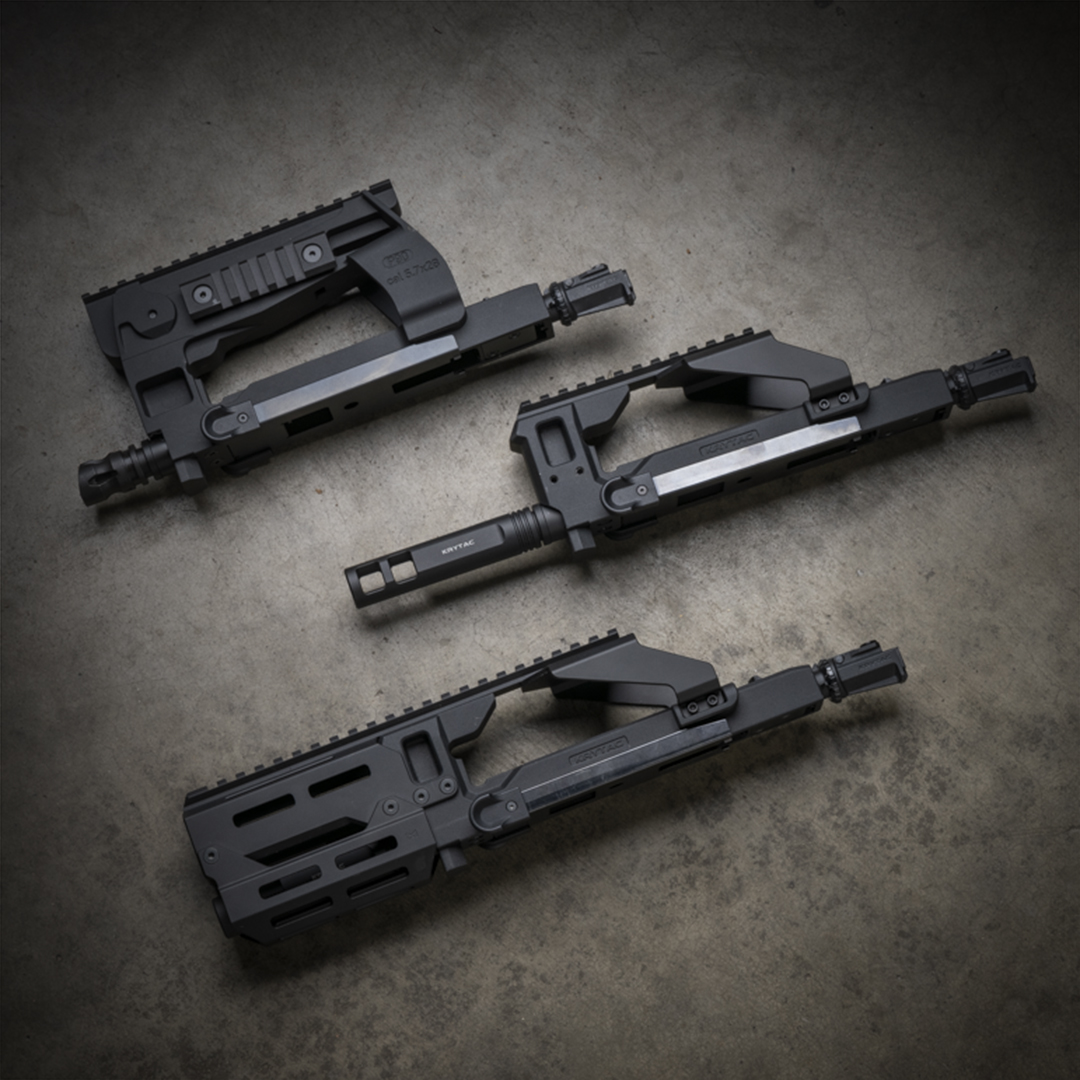 The KRYTAC EMG FN P90 can be outfitted with various options: the standard P90 upper receiver, the modular receiver with an extended outer barrel and the modular receiver with a handguard. 

#krytac #krytacarms #emg #airsoft #p90