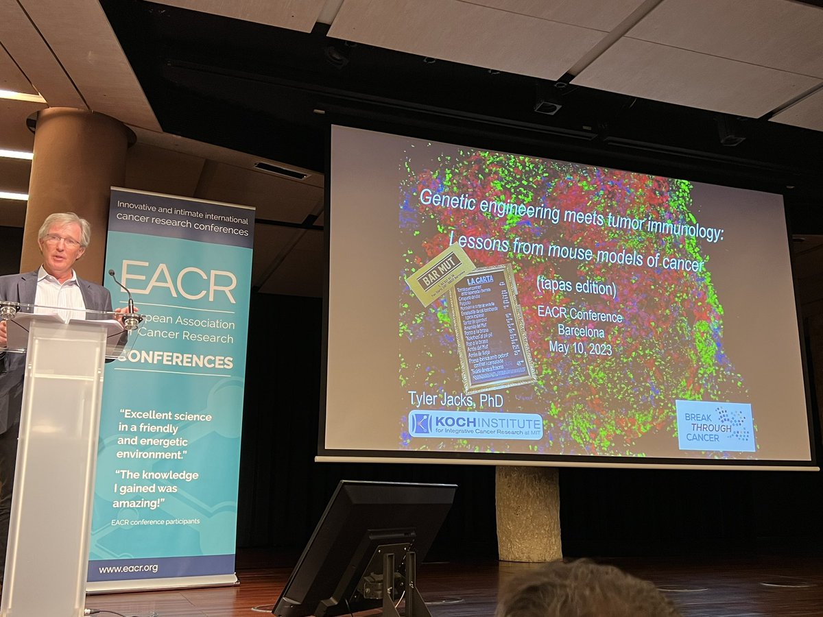 Jennifer Guerriero, PhD (@jennguerriero) on Twitter photo Tyler Jacks from <a href="/kochinstitute/">Koch Institute at MIT</a> <a href="/MIT/">Massachusetts Institute of Technology (MIT)</a> presenting eloquent vignettes (called tapas while <a href="/EACRnews/">EACR</a> #eacrImmunoOncology in Spain) on genetic engineering approaches in mice that have revealed profound insights into immuno-oncology and novel targets. Tyler Jacks from <a href="/kochinstitute/">Koch Institute at MIT</a> <a href="/MIT/">Massachusetts Institute of Technology (MIT)</a> presenting eloquent vignettes (called tapas while <a href="/EACRnews/">EACR</a> #eacrImmunoOncology in Spain) on genetic engineering approaches in mice that have revealed profound insights into immuno-oncology and novel targets.