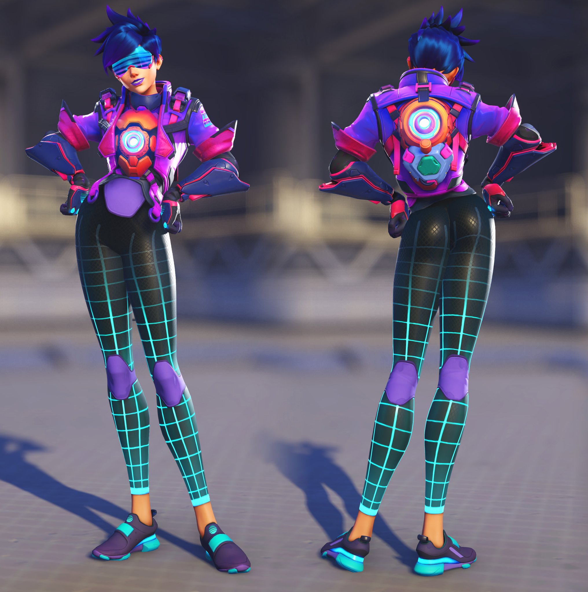 Get your cyberpunk on with the new Synthwave Tracer Overwatch skin