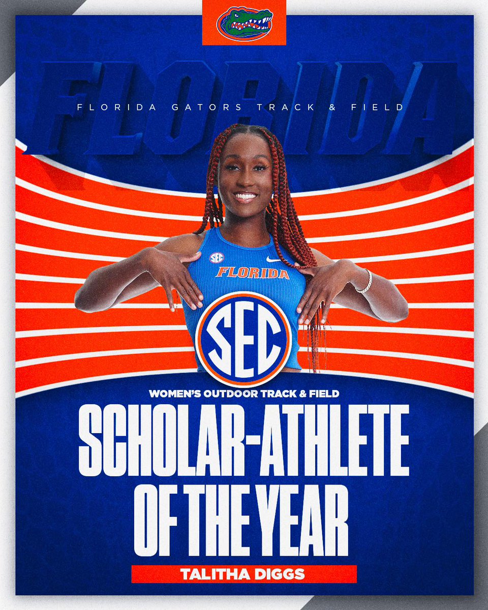 On and off the track she does it all! 🏃‍♀️📚 Talitha Diggs is your 2023 SEC Women's Outdoor Track & Field Scholar Athlete of the Year! 📰: bit.ly/3pvUdYA #GoGators 🐊 | @DiggsTalitha