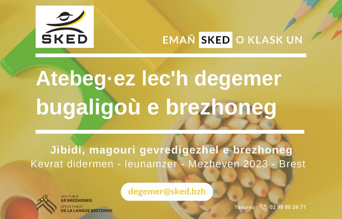 Emañ <a href="/SKEDbrest/">SKED</a> o klask ur rener pe ur renerez evit he magouri vrezhonek kevredigezhel. Lakait hoc'h anv betek ar 15 a viz Mae : degemer@sked.bzh
Titouroù : 02 98 80 26 71
fr.brezhoneg.bzh/Offre_emploi/1… #brezhoneg #Brest