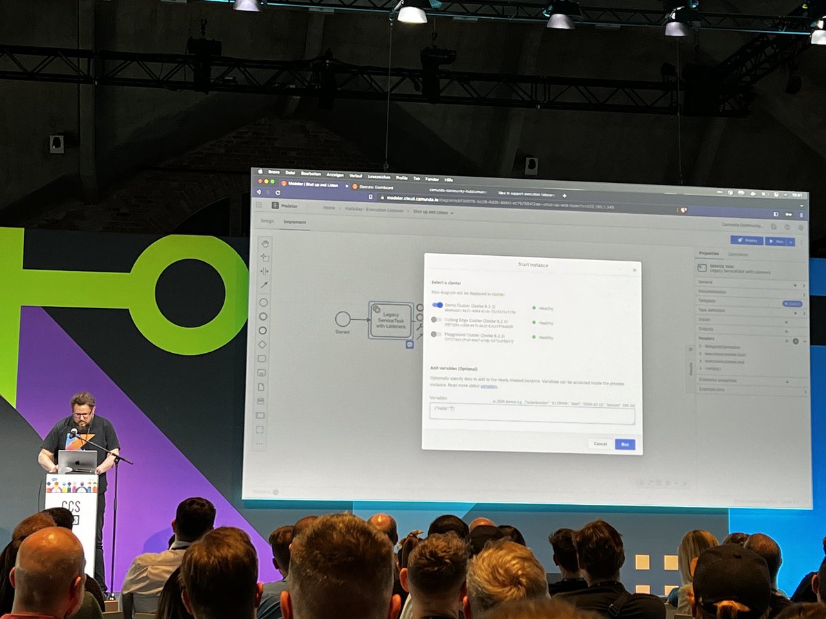 Camunda's tweet photo. Now, Team “Shut Up and Listen” mostly asking for applause but also accomplishing some things and having fun with migrating to Camunda Platform 8 with listeners. #CamundaSummit https://t.co/I7xC9o1GwN