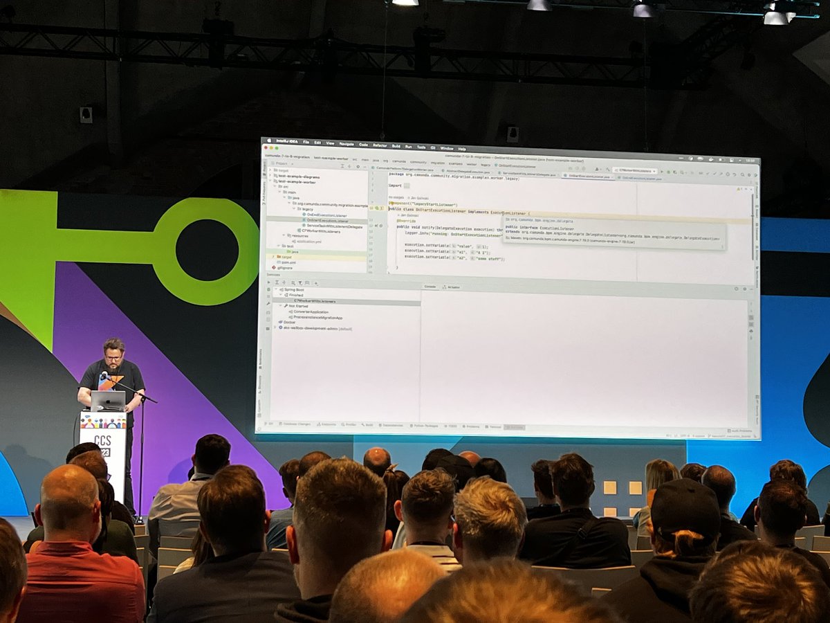 Camunda's tweet photo. Now, Team “Shut Up and Listen” mostly asking for applause but also accomplishing some things and having fun with migrating to Camunda Platform 8 with listeners. #CamundaSummit https://t.co/I7xC9o1GwN