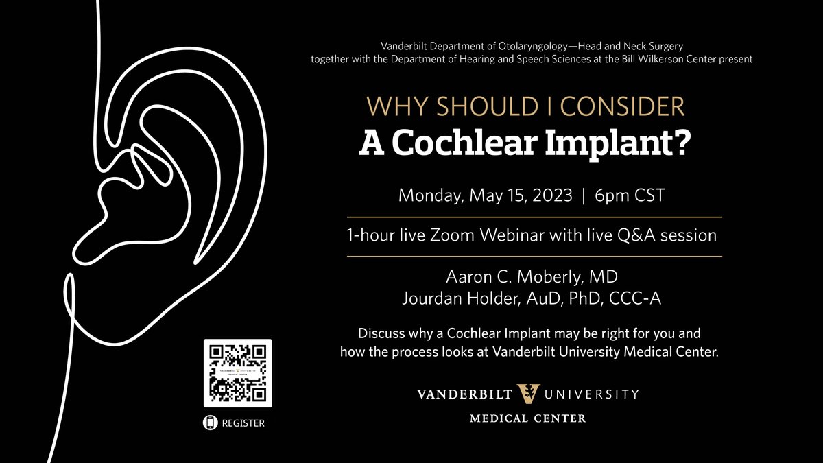 VUMC Otolaryngology–Head and Neck Surgery (@vanderbiltent) on Twitter photo Join us Monday, May 16 at 6pm CST for a Live Webinar with Q&A, hosted by <a href="/MoberlyAaron/">Aaron Moberly</a> & <a href="/jourdanholder/">Jourdan Holder</a>.
<a href="/haynes_ear/">David Haynes</a> <a href="/EbenRosenthal/">Eben L Rosenthal, MD</a> <a href="/elperkinsoto/">Elizabeth Perkins</a>
Register: ci-webinar.eventbrite.com
#CochlearImplant #PatientCare #Patient #CI Join us Monday, May 16 at 6pm CST for a Live Webinar with Q&A, hosted by <a href="/MoberlyAaron/">Aaron Moberly</a> & <a href="/jourdanholder/">Jourdan Holder</a>.
<a href="/haynes_ear/">David Haynes</a> <a href="/EbenRosenthal/">Eben L Rosenthal, MD</a> <a href="/elperkinsoto/">Elizabeth Perkins</a>
Register: ci-webinar.eventbrite.com
#CochlearImplant #PatientCare #Patient #CI