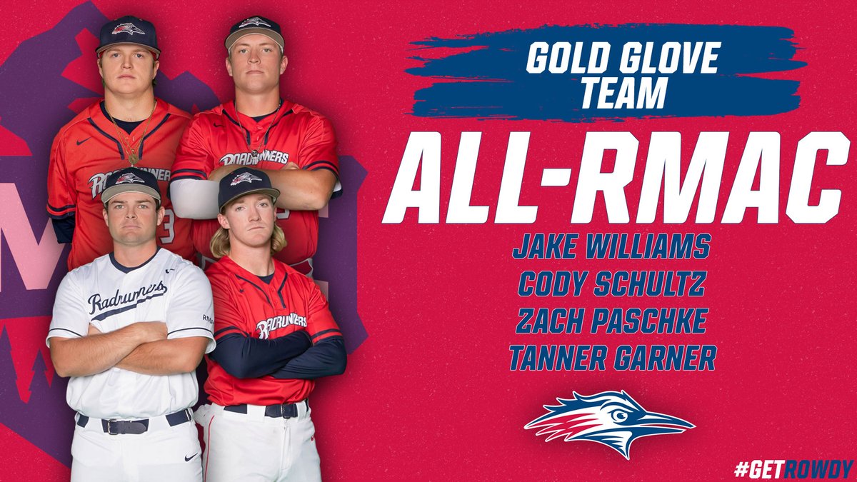 Well done to <a href="/MSUDenverBSB/">MSU Denver Baseball</a>'s Jake Williams, Cody Schultz, Zach Paschke &amp; Tanner Garner on being named to the #RMACbsb Gold Glove Team!

Excellent work this year, Roadrunners! The season ain't over yet - keep rolling! 💪😤

#GetRowdy🔴🔵