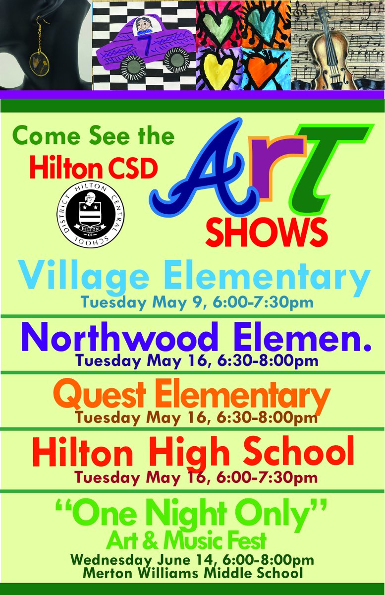 NEXT WEEK... 
3 AMAZING shows in one night! Hilton HS, Northwood, Quest! Come see great work and see what our student-artists can do! #thearts #schoolart
