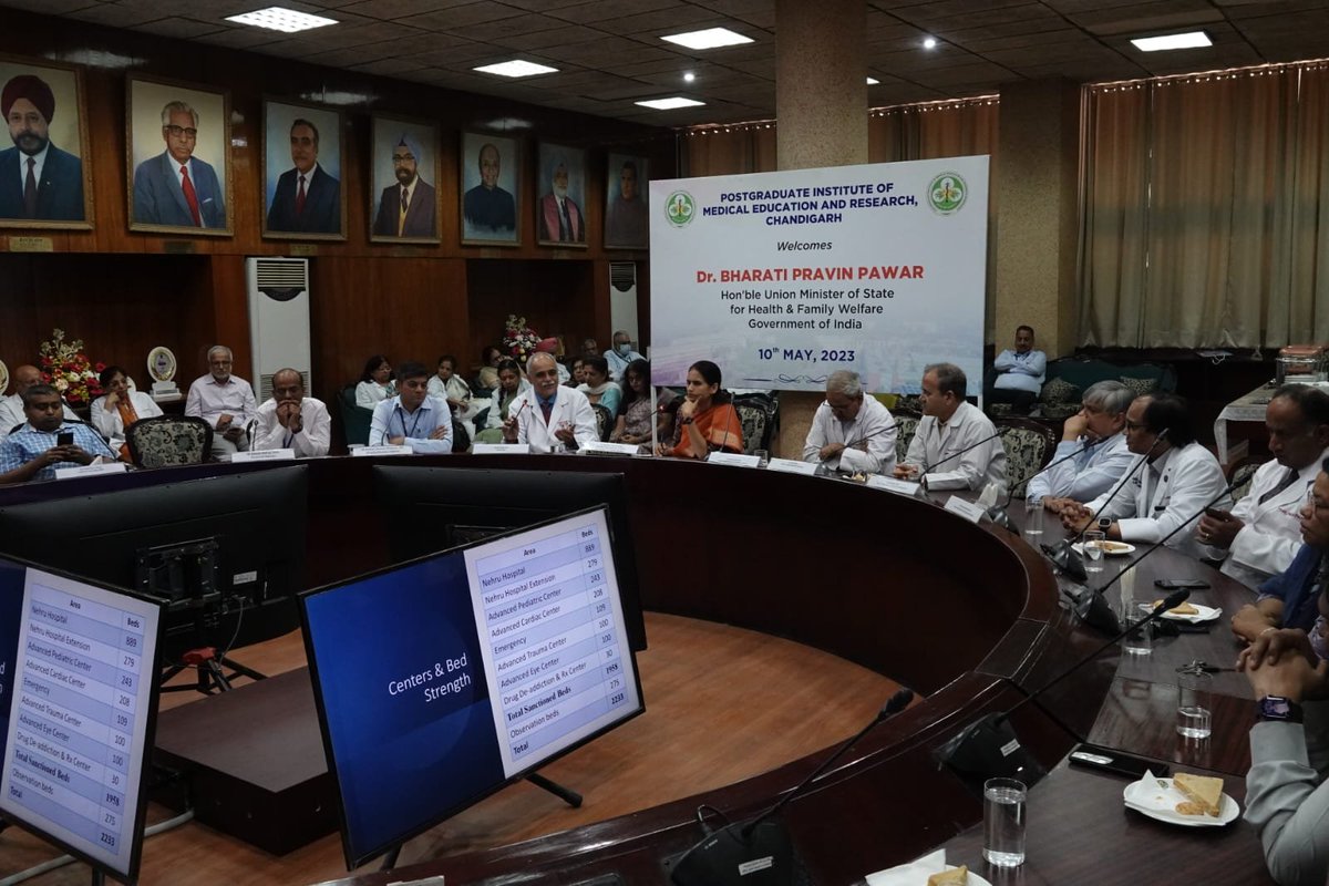 Union Minister of State for Health and Family Welfare Dr Bharti Pravin Pawar visits PGIMER Chandigarh and interacts with faculty and staff at the institute