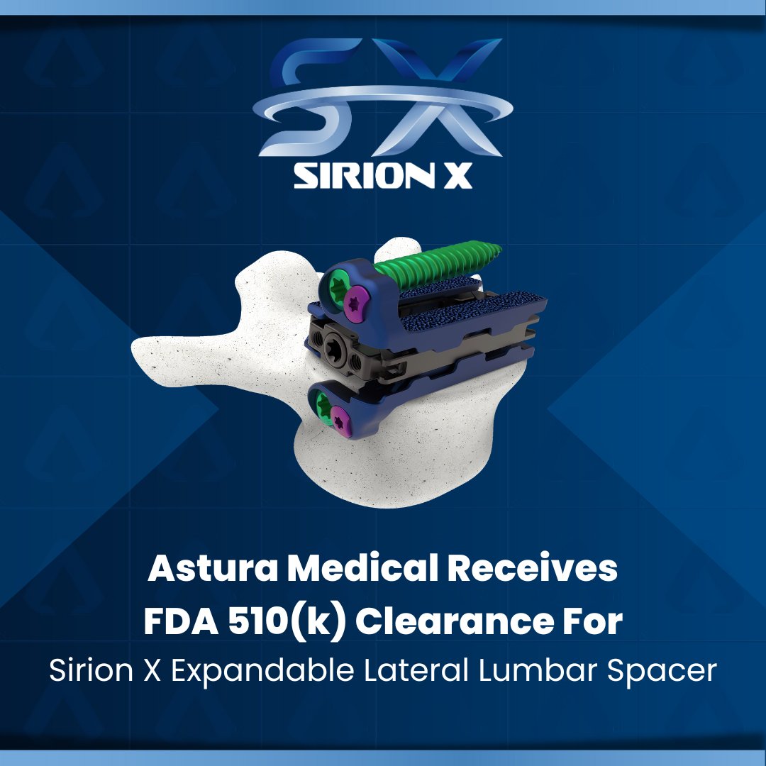 We are delighted to share that we have been granted 510(k) clearance from the FDA for our Sirion X Expandable Lateral Lumbar Interbody Fusion (LLIF) System.
asturamedical.com/press-item/ast…
#spine #distributors #spinehealth #medicaldevices #spinesurgeon #pressrelease