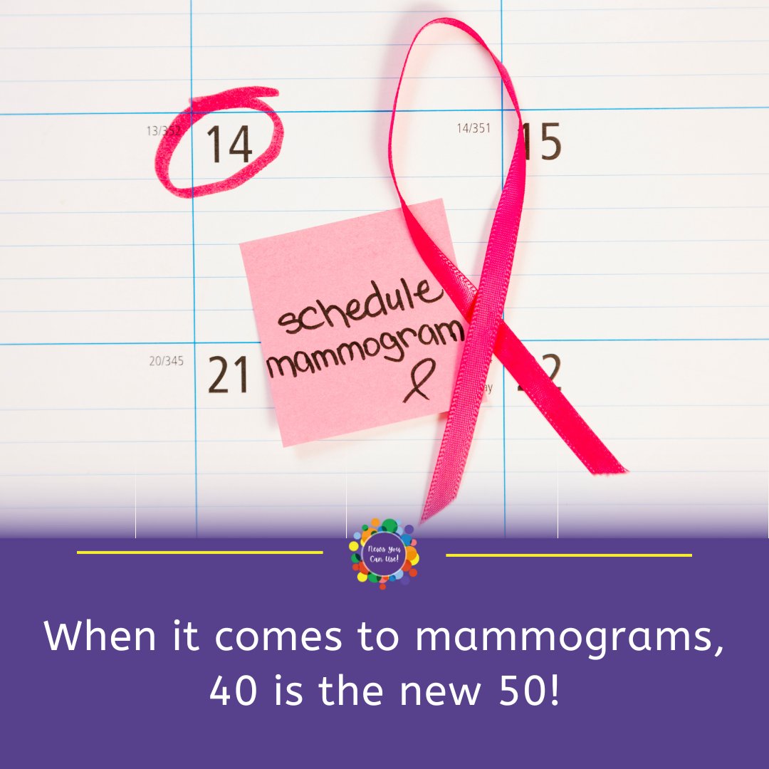 MerryMary48's tweet photo. Hey ladies! Some important news on breast cancer screening just came out. According to a recent article in @usnews , experts are now recommending that all women start getting mammograms at age 40. This is a change from previous recommendations which suggested starting at age 50. https://t.co/s935uoyAUv