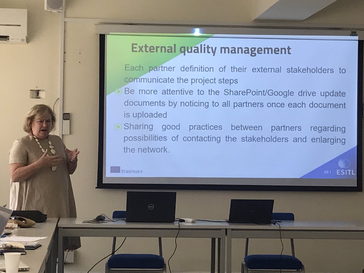 Alexandra Artur, responsible of the quality of the the #ESITL project giving the results of the satisfaction of participants in the project <a href="/EUErasmusPlus/">Erasmus+</a>