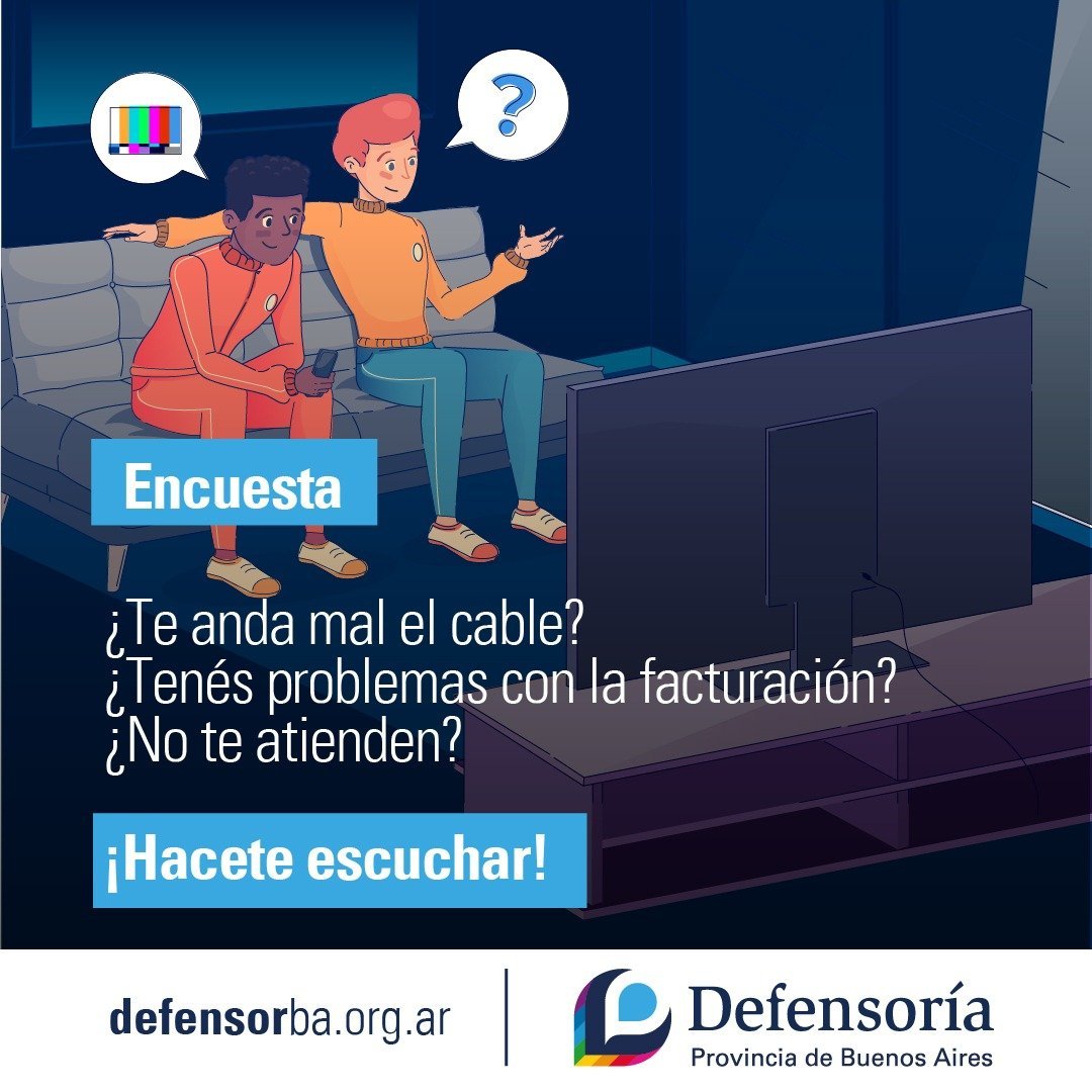 defensoriaPBA's tweet photo. 📺 Queremos conocer tu opinión sobre el servicio de #TVPorCable 

✍️ Con esta encuesta vamos a poder conocer tu percepción sobre el uso y la prestación que brindan las empresas.  

⏩ Es anónima y rápida.

+ Ingresá acá para completarla 👇
https://t.co/sACGhQUHvU https://t.co/hXY6NPqzWK