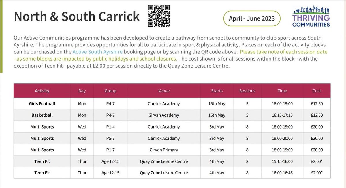 Our Active Communities sessions are back! 🤩

See the list of programmes below ⚽️🏐🎾🏀

#ThrivingCommunites #ActiveCommunites #Sport #Inspire #ActiveSA