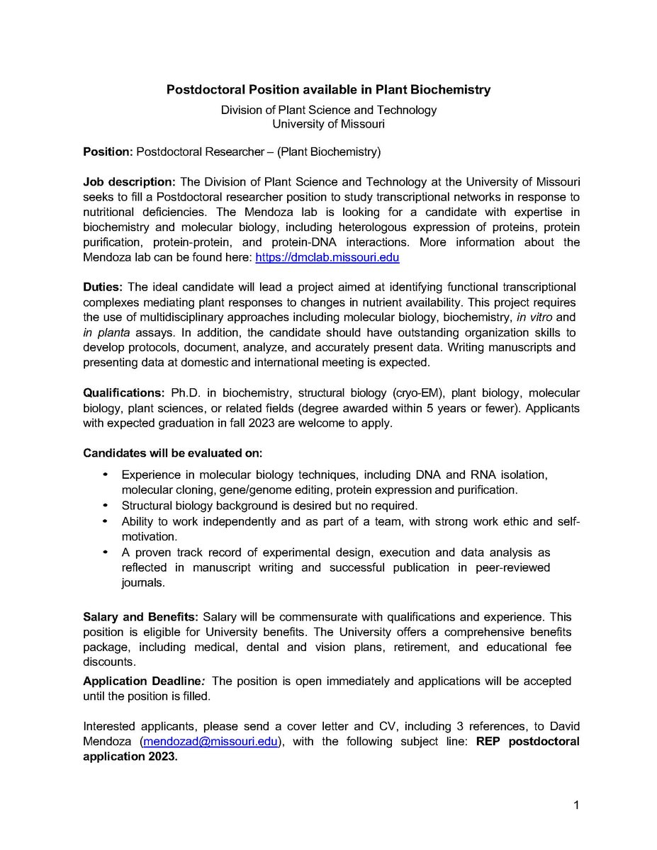 The DMC lab (@dmc_lab) on Twitter photo The <a href="/DMC_lab/">The DMC lab</a> has a postdoc position open to study transcriptional networks in response to nutritional deficiencies. Please share the attached add if you can! 🌱🪴🌿🍃 The <a href="/DMC_lab/">The DMC lab</a> has a postdoc position open to study transcriptional networks in response to nutritional deficiencies. Please share the attached add if you can! 🌱🪴🌿🍃