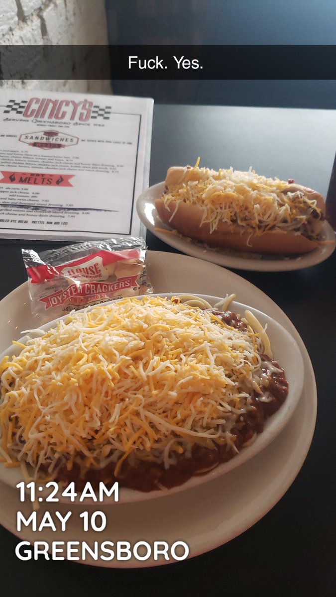 AlanDicken1's tweet photo. #Cincinnati Chili Twitter- did you know the oldest restaurant in downtown Greensboro, NC is called #Cincys and it's a Cincinnati themed chili parlor? And it's delicious? https://t.co/IWYmH2Jicv