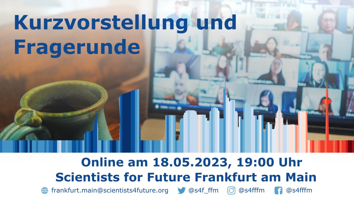 Nächste Woche Donnerstag um 19 Uhr ist es wieder soweit. 🌎💚🌞Die Scientist for Future Frankfurt stellen sich vor und erwarten eure Fragen 👀
Hier der Einwahllink:
uni-frankfurt.zoom.us//99718698937?p… 

freuen uns auf euch! #WissenSchafftKlimaschutz