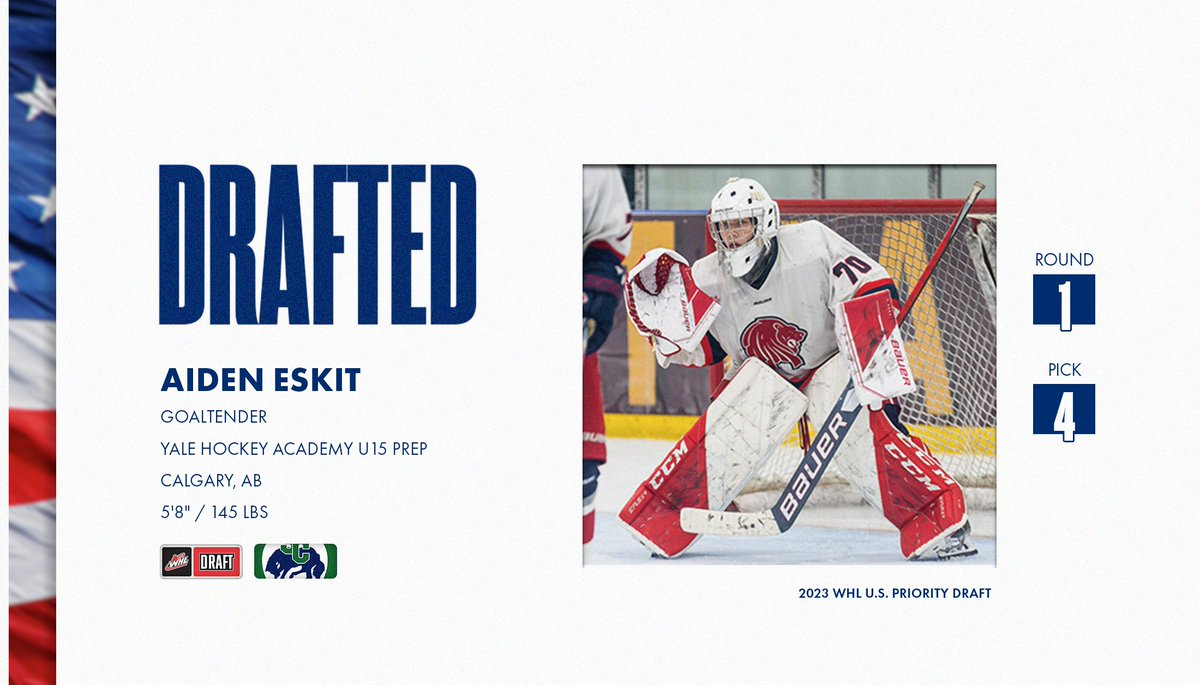 With the fourth overall selection in the 2023 WHL U.S. Priority Draft, the Swift Current Broncos are proud to select goaltender Aiden Eskit from Yale Hockey Academy!