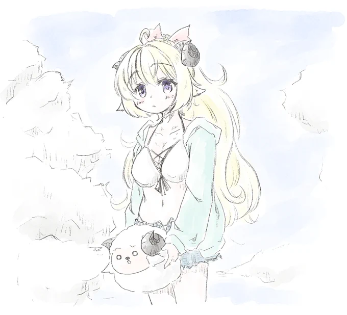 本日、仕事の作業場所が31℃を超えたので絵だけでも涼しげな絵を描きたかった絵  #つのまきあーと