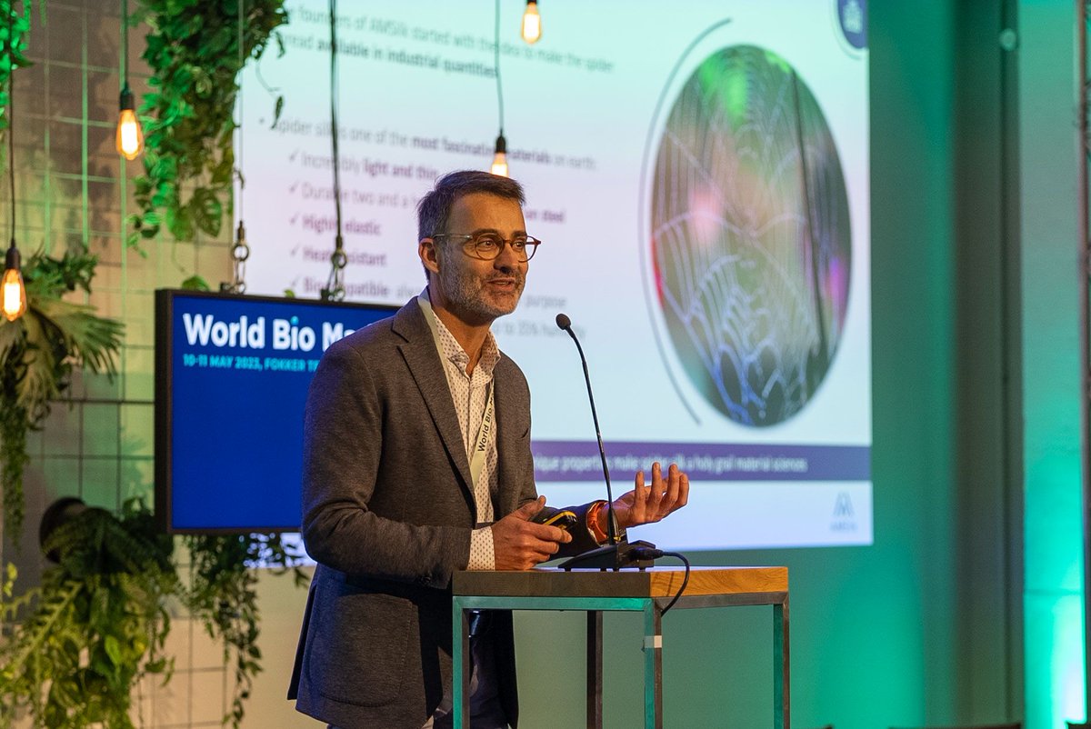 AmsilkG's tweet photo. Wow, what an  incredible experience! The first day of World Bio Markets has been  phenomenal. Benoit Cugnet our Head of Fiber BU gained a wealth of new  knowledge and met some truly exceptional people.   #AMSilk #ZeroWasteSociety #WBM23 #worldbiomarkets https://t.co/6zTqUgZpm0