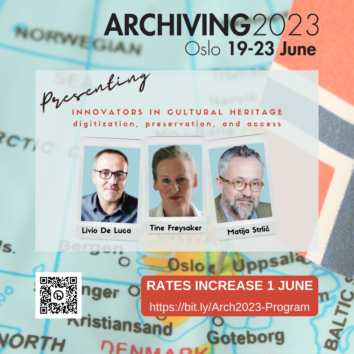 Join us at #Archiving2023 to hear from leaders in digitization, including Livio De Luca and Tine Frøysaker, and learn about the ERC n-Dame_Heritage and Munch Aula Projects. Plus, Matija Strlič's talk on incorporating "smells" into exhibitions. 
bit.ly/Arch2023