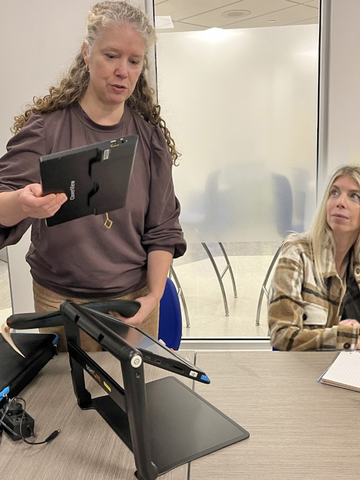 set_bc's tweet photo. Earlier this Spring, a SET-BC #TSVI & educator team met with a #SD68 Nanaimo school team to discuss #AssistiveTechnology options like the #CloverBook, iPad, #PIXPRO camera, #OrbitWriter & #AfterShokz headset.
@sd68bc #BuildingCapacity #LowVision #VisionTechnology #BCed #Inclusion https://t.co/yOqUlD5jAu