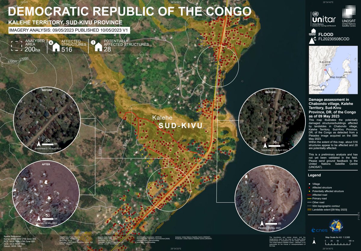 UNOSAT's tweet image. New #landslides/#mudflow analysis in Kalehe Territory, Sud-Kivu Province, #DRC, available: 

➡️unosat.org/products/3580