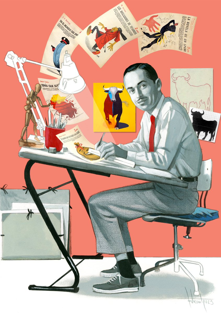 FVicente_Illust's tweet photo. Manolo Prieto, dibujante, pintor, diseñador gráfico, ilustrador. Creador del la valla publicitaria del TORO de Osborne en 1956 considerada en 2005 patrimonio cultural #manoloprieto #torodeosborne #Fernandovicente
@eme21mag https://t.co/zD9LAcjeTH