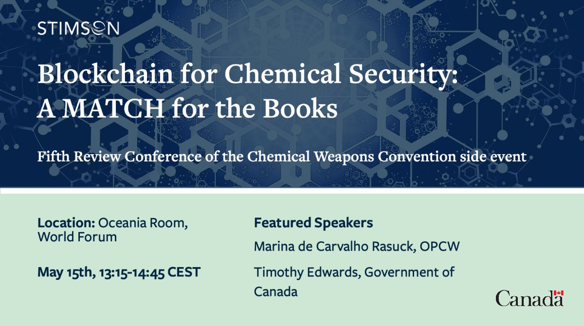 Looking forward to @StimsonCenter’s side event at the CWC #RevCon5 on Blockchain for #ChemicalSecurity: A MATCH for the books

Join us on May 15 at 13:15 CEST!

stimson.org/event/blockcha…)