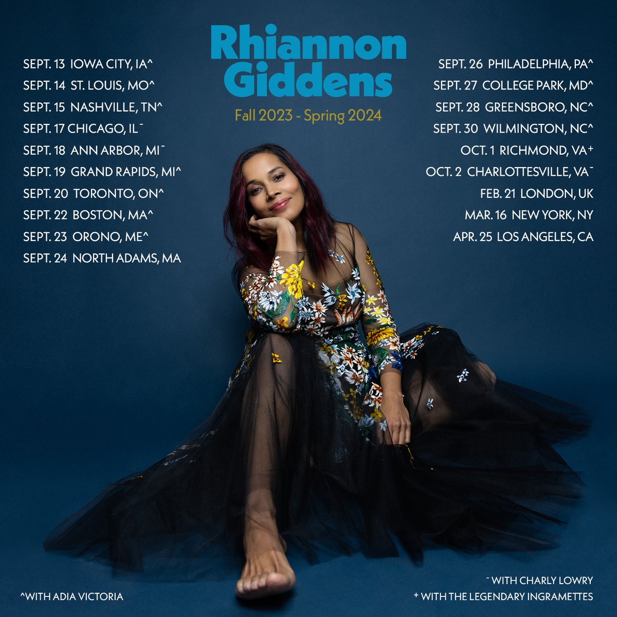 New album means...we're hitting the road in a BIG way! Coming in HOT with some special guests Adia Victoria, <a href="/CharlyLowry/">Charly Lowry</a>, The Legendary Ingramettes. 

VIP Pre-sale launches on May 16; learn more at  rhiannongiddens.com/tour