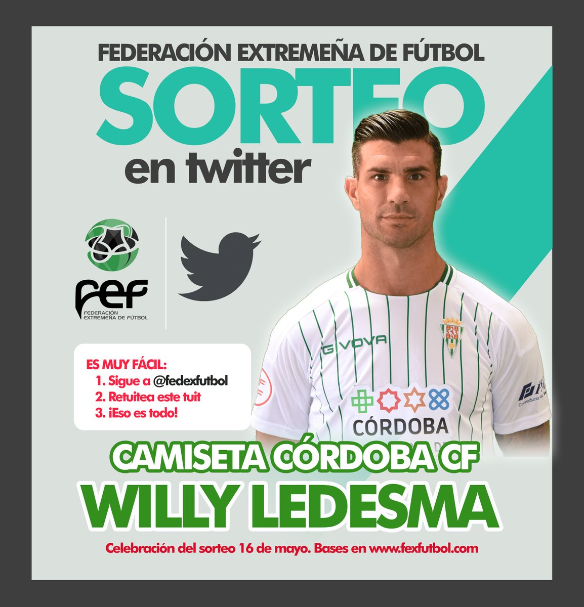 💥 | #Sorteo | 💥

✅¡Sigue a <a href="/FedExFutbol/">Fexfutbol</a>, 🔃retuitea este tuit y gana 1 CAMISETA de <a href="/willyledesma11/">WILLY LEDESMA 🪓</a>, el extremeño del <a href="/CordobaCF_ofi/">Córdoba CF</a>!

🙈🙈🙈¡Así de fácil!

📅Puedes participar hasta el martes 16 de mayo.

#SorteosFEXF🎁