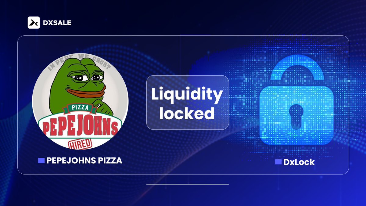 All the $PEPE extended family are interacting with #DxSale 😏

Welcome <a href="/pepejohnspizzas/">PEPEJOHNS PIZZA</a> who have locked liquidity on #Ethereum using our #DxLock feature 🔥 #meme #ETH 

Check it out here 👇 #pepejohns #pepe 

dx.app/dxlockview?id=…
