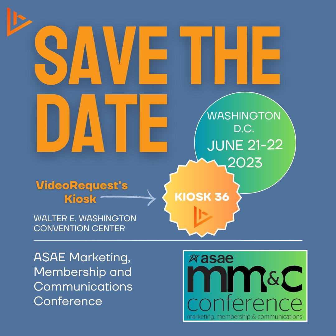Visit VideoRequest’s kiosk at the #ASAE Marketing, Membership, and Communications Conference June 21-22, 2023 in Washington D.C. at the Walter E. Washington Convention Center!

<a href="/MMCconf/">ASAE MM&C Conference</a> <a href="/TerryNawrot/">Terry Nawrot</a> 
#VideoMarketing #nonprofit #Association