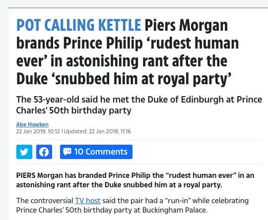 Shannon79053723's tweet photo. If @piersmorgan A.K.A #Low2 loves the Royal Family so much, why did he say this about Prince Philip? https://t.co/oQmTFGi9uq