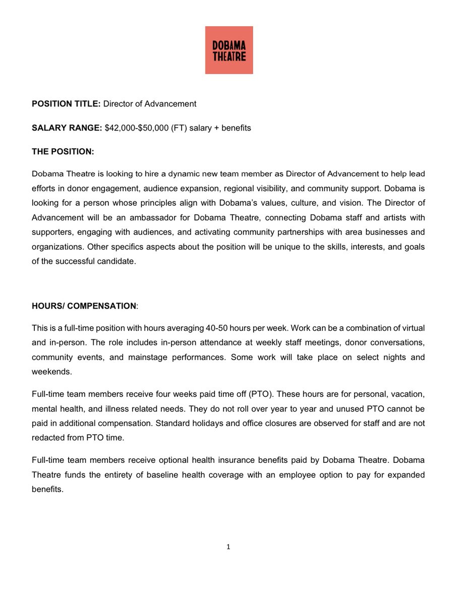 JCUNonprofit's tweet photo. Dobama Theatre is seeking a Director of Advancement!

Please see the images below for more information. https://t.co/V3CVxJKrd2